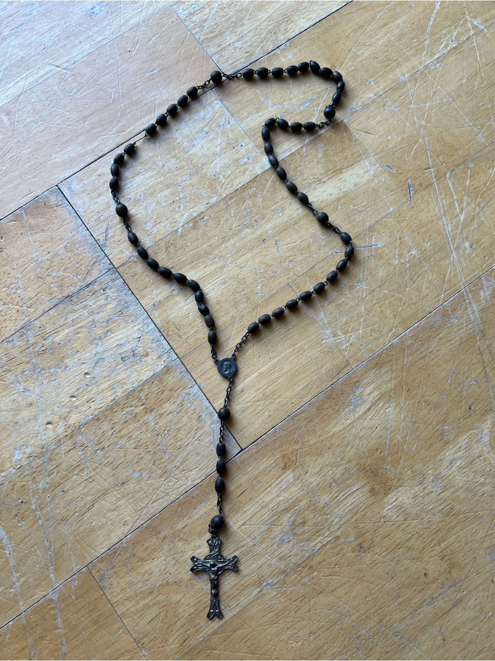 Rosary Necklace with Crucifix in Dark Brown/Black